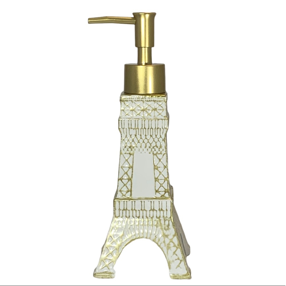 Eiffel Tower Soap Lotion Dispenser Pump Ceramic Satin Gold White - Picture 3 of 15